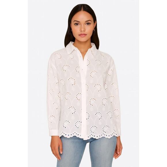Adrianna Papell Tops - Adrianna Papell White Eyelet Button-Up Blouse Women’s XL